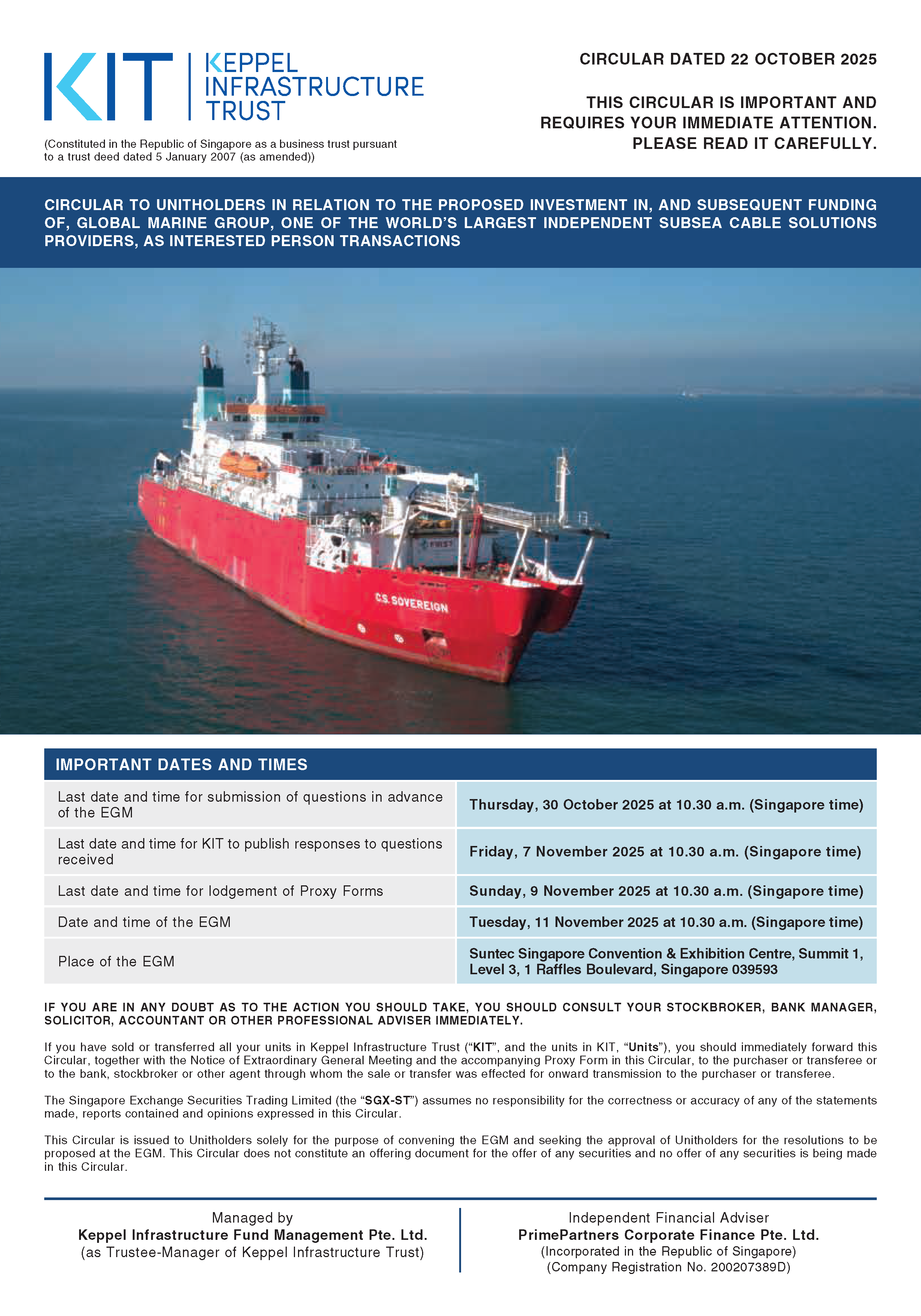 Keppel Infrastructure Trust EGM Circular dated 22 October 2025